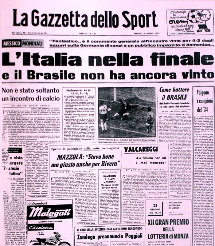La Gazzetta dello Sport dopo Italia-Germania 4-3