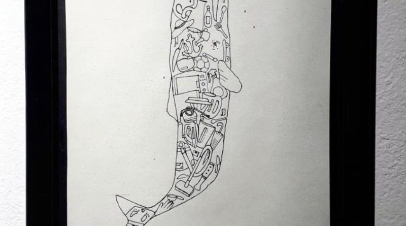 Elisa Desortes, dettaglio di "Homo Sapiens vs Cetacea", disegno e china su carta, 2019